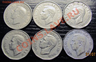 Q89 Подборка 5¢ Канада 6 шт. 1940-42-47-49-51-52  18.09 22°° - Q89 5c 6 pcs_2