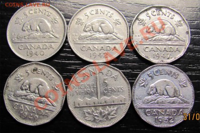 Q89 Подборка 5¢ Канада 6 шт. 1940-42-47-49-51-52  18.09 22°° - Q89 5c 6 pcs_1