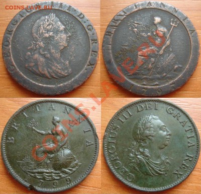 Великобритания: монеты и боны (пополняемая). - Пенни 1797+0.5 пенни 1799.JPG