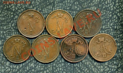 Русская Финляндия 1, 5, 10, 25 пенни, 1, 2 марки. - img321