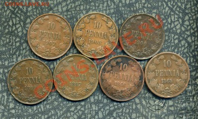 Русская Финляндия 1, 5, 10, 25 пенни, 1, 2 марки. - img320