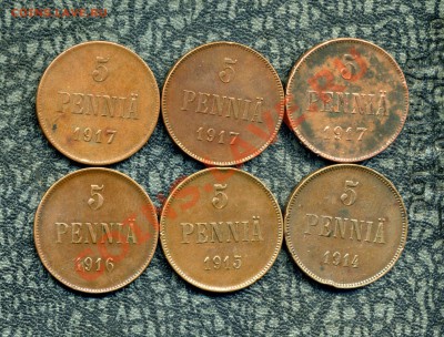 Русская Финляндия 1, 5, 10, 25 пенни, 1, 2 марки. - img322