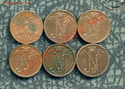 Русская Финляндия 1, 5, 10, 25 пенни, 1, 2 марки. - img327