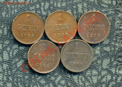 Русская Финляндия 1, 5, 10, 25 пенни, 1, 2 марки. - img328