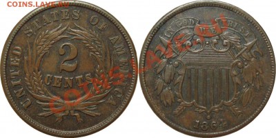 монеты США (вроде как небольшой каталог всех монет США) - 2 cents 1864.JPG