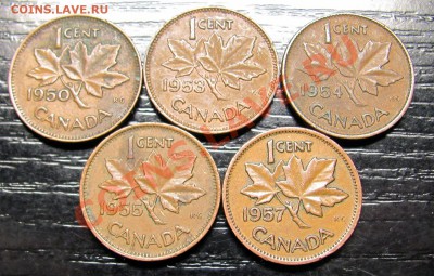 T17 Канада подборка 1¢ 5 шт. 1950-53-54-55-57 03.10 в 22°° - T17 Canada 1c 5 pcs_2