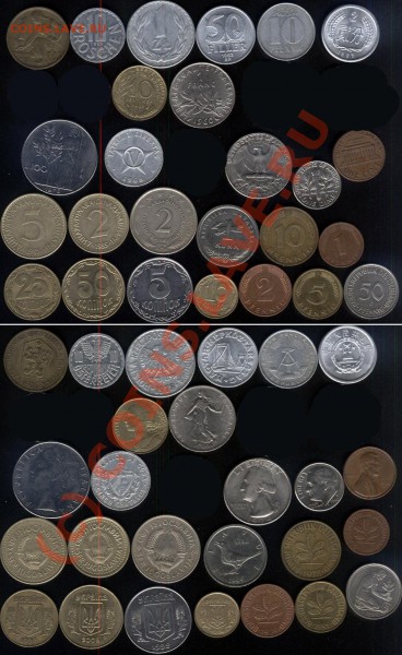 Боны (империя и СССР), копейки СССР, иностранные, 10-ки РФ - иностранные-все-мал