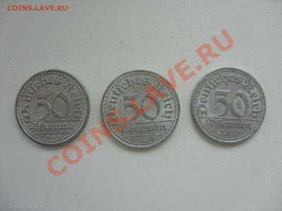50 пфеннигов.Германия. 1919A; 1920G,J; 1921G,F,J; 1922A,G,J. - 50 пф 1920-21-22 A - 1