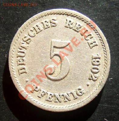 Германия 5 пфеннигов (1902) G  до 07.10 (22.00) - Германия 5 пфеннигов G (1902) Р