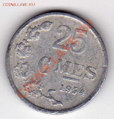 ЛЮКСЕМБУРГ 25 САНТИМОВ 1954 ДО 11.10.12-22.00МСК (3098) - img001