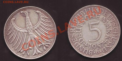 Ag Германия 5 марок 100 лет со дня рождения Густава Штрезема - 5 марок 1957 G