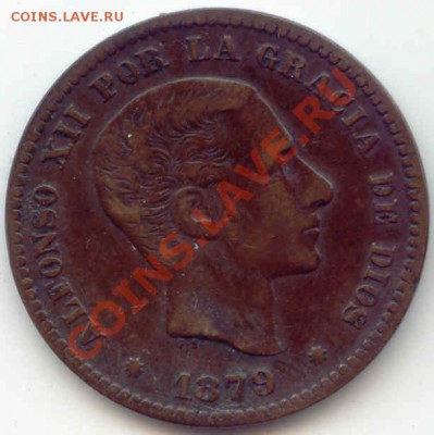 Испания 5 Centimo 1879  до 10.10.12г.  21-00(мск) - Spain_5Cent_1879_1