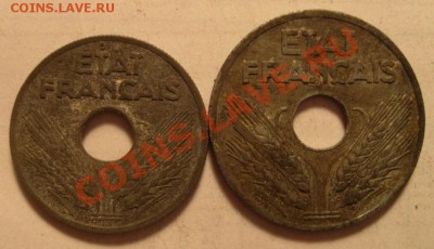 Франция оккупация 10 и 20 сантимов 1943. до 16.10.12 в 22.00 - 20 и 10 сен.JPG