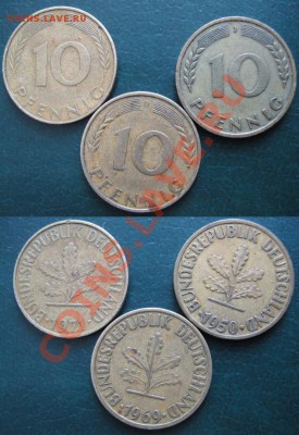 Разная инострань - 325 3 5 ФРГ 10 пф 1950 1969 и 1971