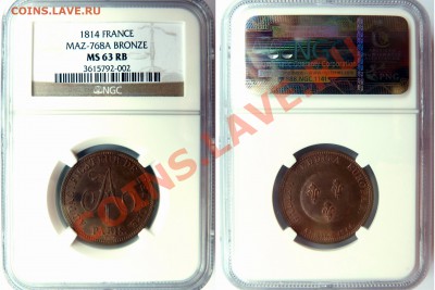 Подскажите по цене - Медь 2 франка 1814 NGC MS-63 RB - 1814 2 Fr. France MS-63 RB (1).JPG