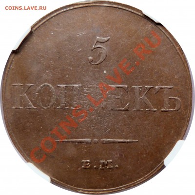 Медные 5 Копеек 1830 СПБ. NGC MS-62 BN - 5 k. 1833 EM OX MS-63 BN (3).JPG