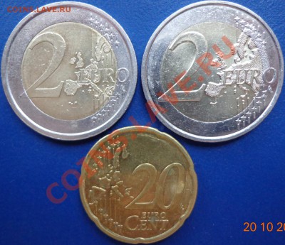 2 евро 2006 (Ит), 2 евро 2010 (Фр), 20 ец 2002 (Фин) - Набор евро (1)