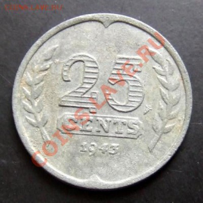 НИДЕРЛАНДЫ 25 центов (1943) цинк до 25.10 (22.00) - Нидерланды 25 центов (1943) Р