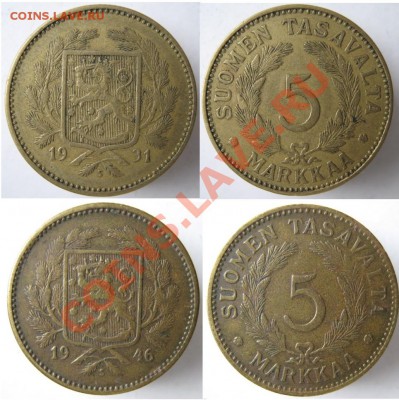 Разная инострань - 328 7 8 Финляндия 5 марок 1931 и 1946