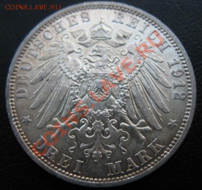 1912 г, Пруссия, 3 М, серебро, до 30.10 в 21-00 мск - 12 3 м а