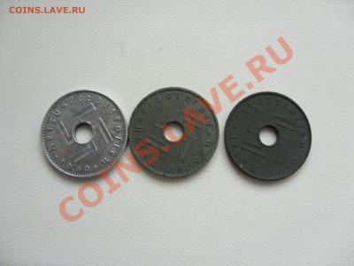 5 и 10 пфеннигов 1940 A. Цинк. Дырка. - 10 пф дырка - 2