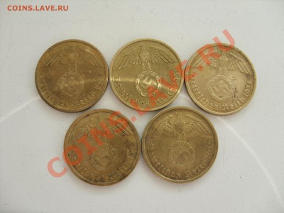 Пфенниги 3 Рейх (1,2,5,10,50) - 10 пф латунь - 2