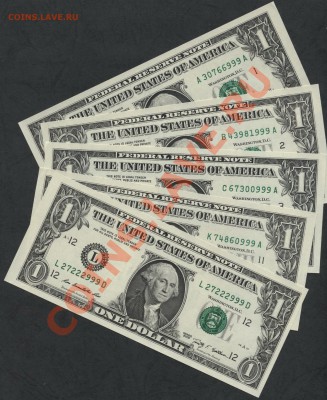 Комплект банкнот 1$ США, UNC. 5шт(A.B.C.K.L) до 18.11 22-00 - 1$ 2009 999ABCKL