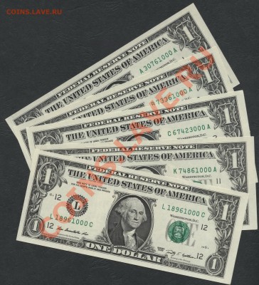 5 банкнот 1$ США,UNC(№000)(ABCKL)по курсу ЦБ до 18.11 22-00м - 1$ 2009 000 ABCKL 