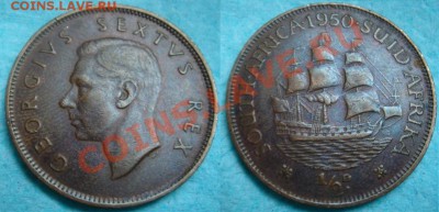 2пенни 1951 Георг 6 (не IMPERATOR) Кораблик до27.11 22 - ЮАР полпенни 1950.JPG