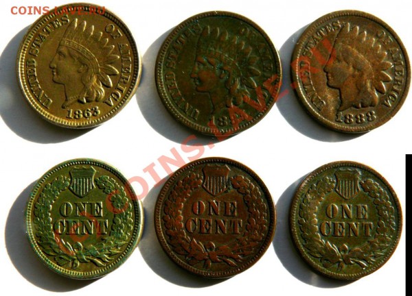 цент США 1863, 1885, 1888 - США.JPG