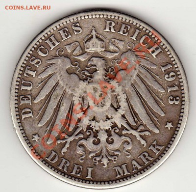 Ag ГЕРМАНИЯ (САКСОНИЯ) 3 МАРКИ 1913Е ДО 29.11.12 В 22 (3613) - img602
