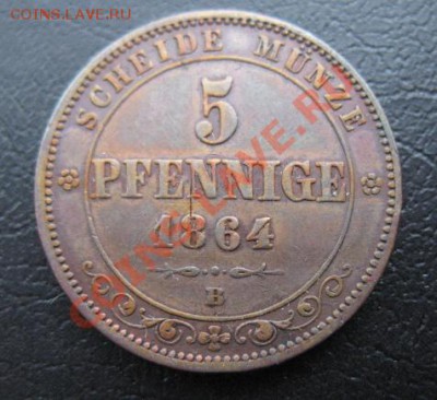 1864, Саксония, 5 пф, до 04.12 в 21-00 мск - 1864 5