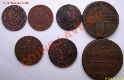7 медных монет приуставших 1701-1910гг - Медь (7шт)ав