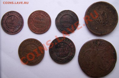 7 медных монет приуставших 1701-1910гг - Медь (7шт)рев