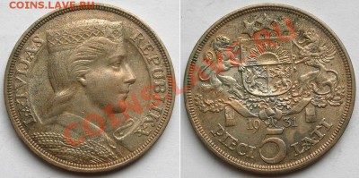 Иностранное СЕРЕБРО - много разного - 5 латов 1931