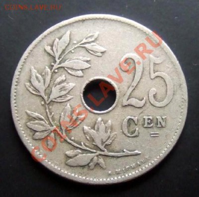 БЕЛЬГИЯ 25 сантимов (1908) фр.яз. до 02.12.12 (22.00) - Бельгия 25 сантимов (1908) Фр. Р