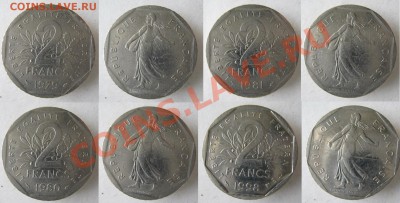 Разная инострань - 347 3 4 5 6 Франция 2 франка 1979 1980 1981 и 1998