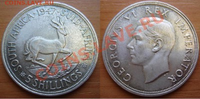ЮАР: Ag-800 5 шиллингов 1947 ГОД-ТИП до 07.12 22-0 - ЮАР 5 шиллингов 1947.JPG