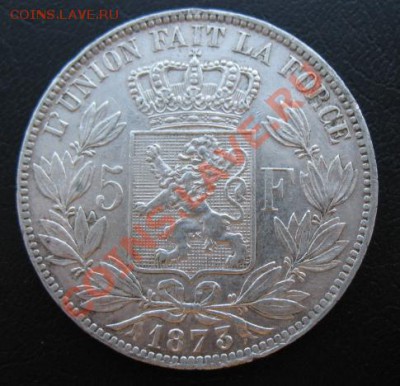 1873, Бельгия, 5 фр, серебро, до 11.12 в 21-00 мск - 1873 5 фр а
