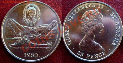 о.Святой Елены: Шайба 25 пенсов 2006 80 лет до 13.12.12, 22- - о Елены кнона 1980.JPG