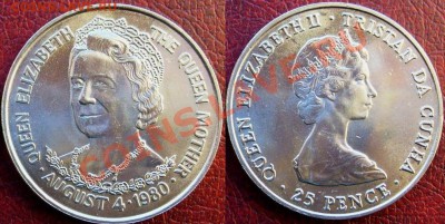 Тристан-да-Кунья: 25 пенсов 2006 королева-мать до 13.12, 22 - Тристан крона 1980.JPG