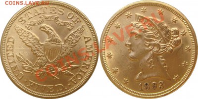 монеты США (вроде как небольшой каталог всех монет США) - 5 dollars 1893 P.JPG