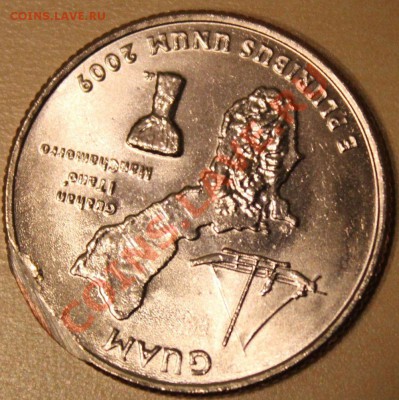 Брак на монете 25 центов США 2009 года Guam - 1.JPG