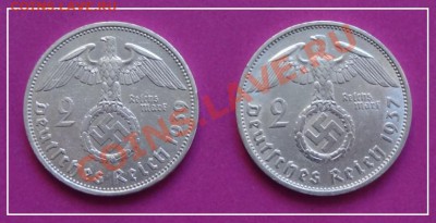 Германия 2 марки 1939, 1937 гг. 22.12.12 в 22.00 - 2 марки 1937 и 1939 г. ав