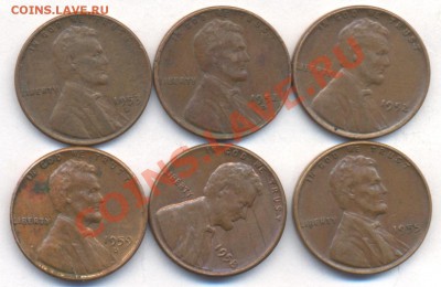 США 1 ц. 1952,52D,53D,55,58,59D г.г. 22.12.12 г. 21-00 МСК. - Цент