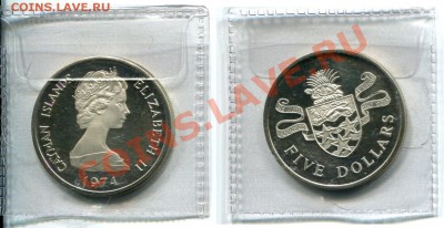 Серебро. Британское Содружество. Елизавета II. - Cayman-5$-1974