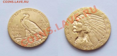 5 $ USA 1909 год (золото) - индеец