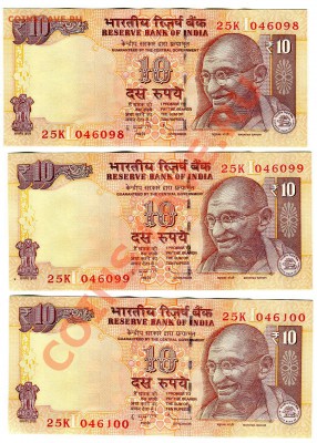 Индия 10 рупий 2012, 3 шт. серия, до 10 янв 23.00 - India 10  3 1sd