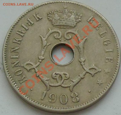 БЕЛЬГИЯ - 25 сантимов 1908 - до 13 января - 311