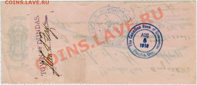 U98 Канада чек Bank of Hamilton 1916 г. до 14.01 в 22°° - U98 Bank of Hamilton 1800_2